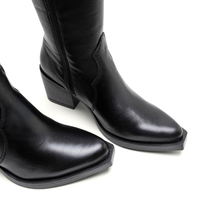 Botas tacón Porronet DE PIEL NEGRO CON CREMALLERA FLORA - Querol online