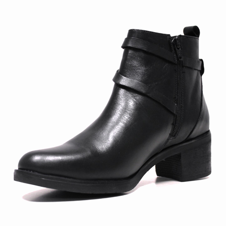 Botines tacón 48H negros con tira cruzada en el tobillo de piel - Querol online