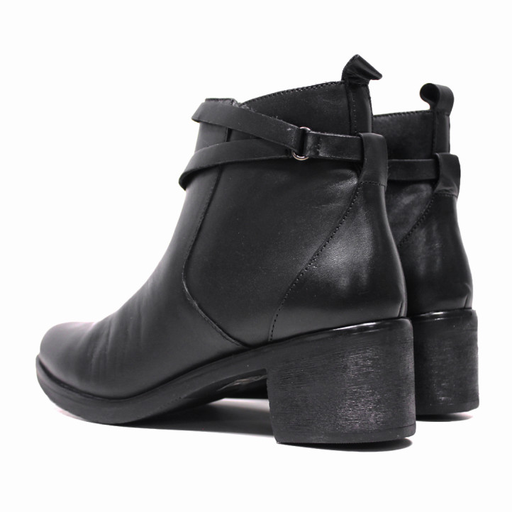 Botins de taló 48H negres amb tira creauda al tormell de pell - Querol online