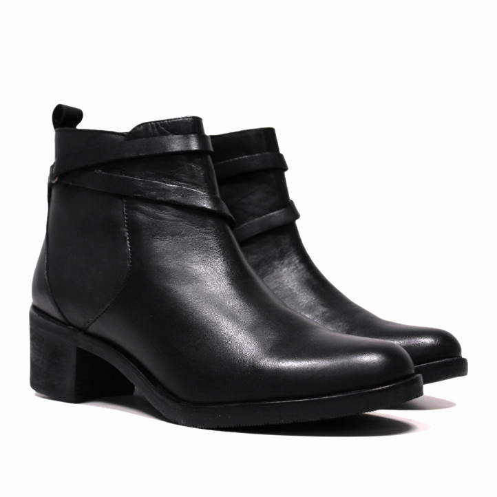 Botines tacón 48H negros con tira cruzada en el tobillo de piel - Querol online