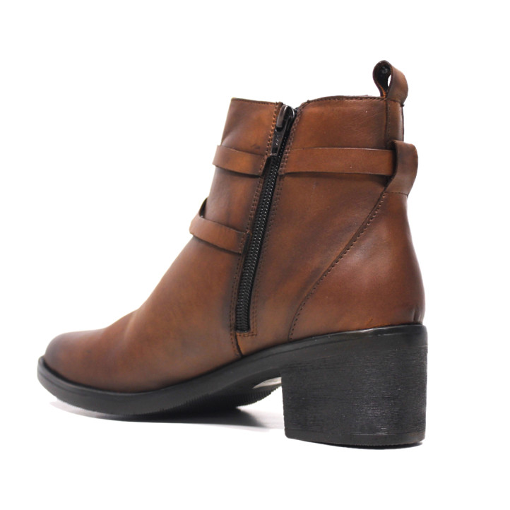 Botins de taló 48H marrons amb tira creauda al tormell de pell - Querol online