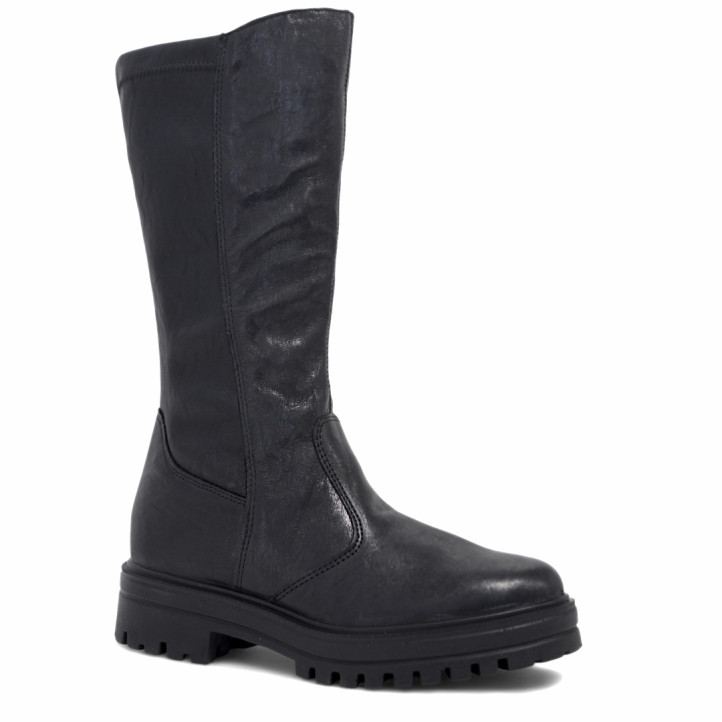 Botas planas Imac negras con paneles y costuras y suela track - Querol online