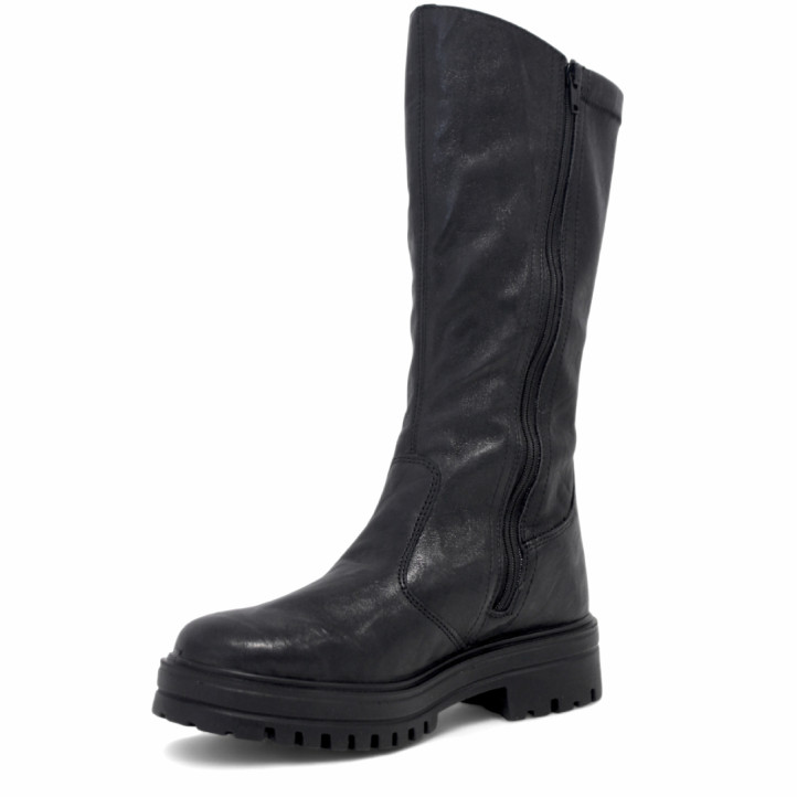 Botas planas Imac negras con paneles y costuras y suela track - Querol online