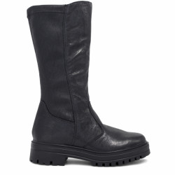 Botas planas Imac negras con paneles y costuras y suela track - Querol online