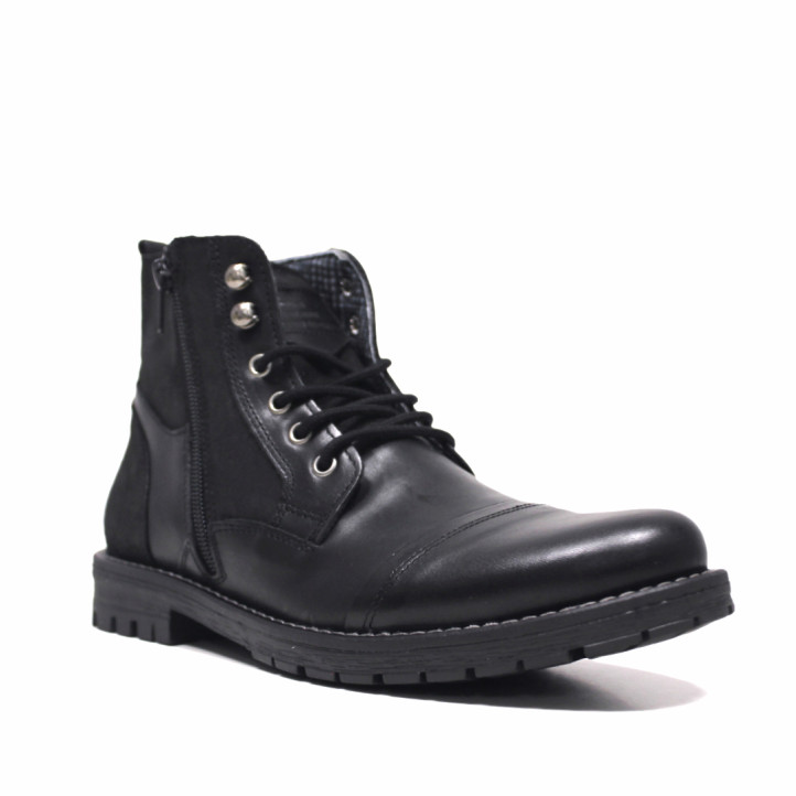 Botines Lobo garda negros con paneles en diferentes acabados de piel - Querol online