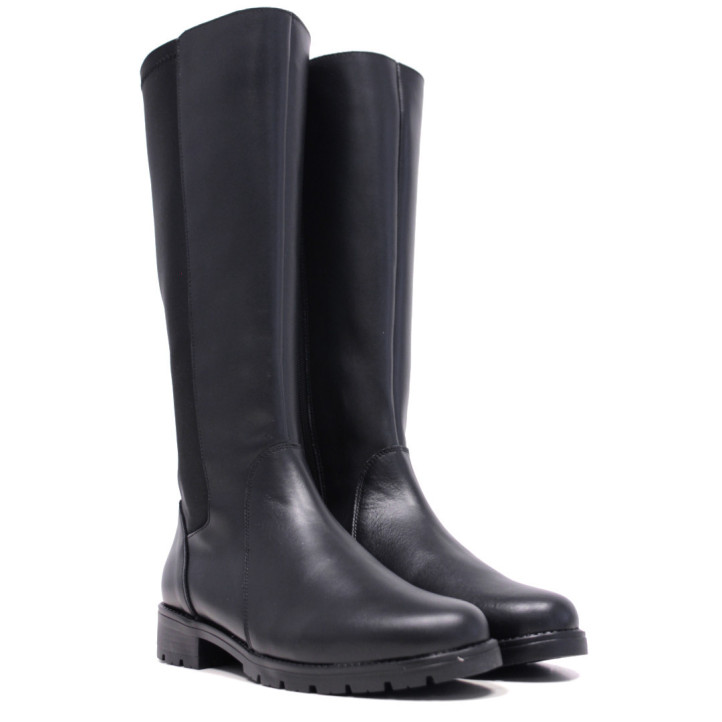 Botas planas Redlove selene negras con elástico y cremallera lateral de piel - Querol online