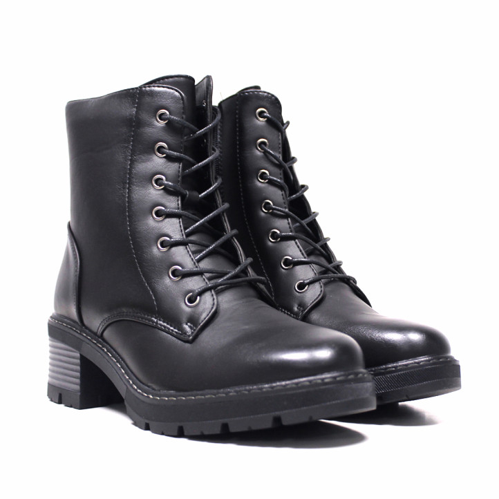 Botins de taló Stay negres amb cremallera i cordons i taló en gris - Querol online