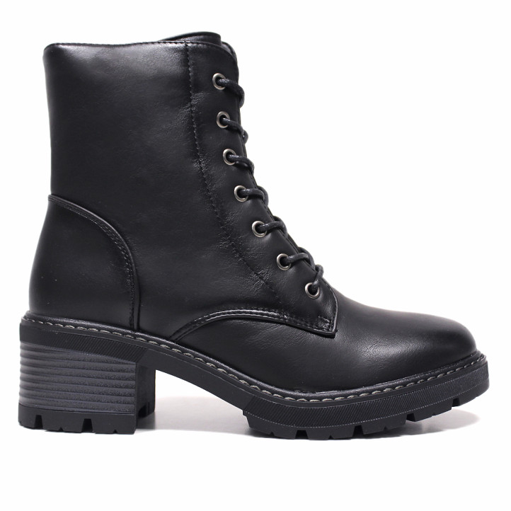 Botines tacón Stay negros con cremallera y cordones y tacón en gris - Querol online