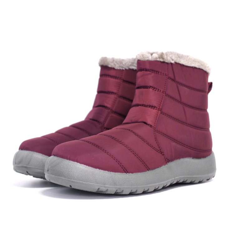 Botines planos granates acolchados con pelito y cremallera - Querol online