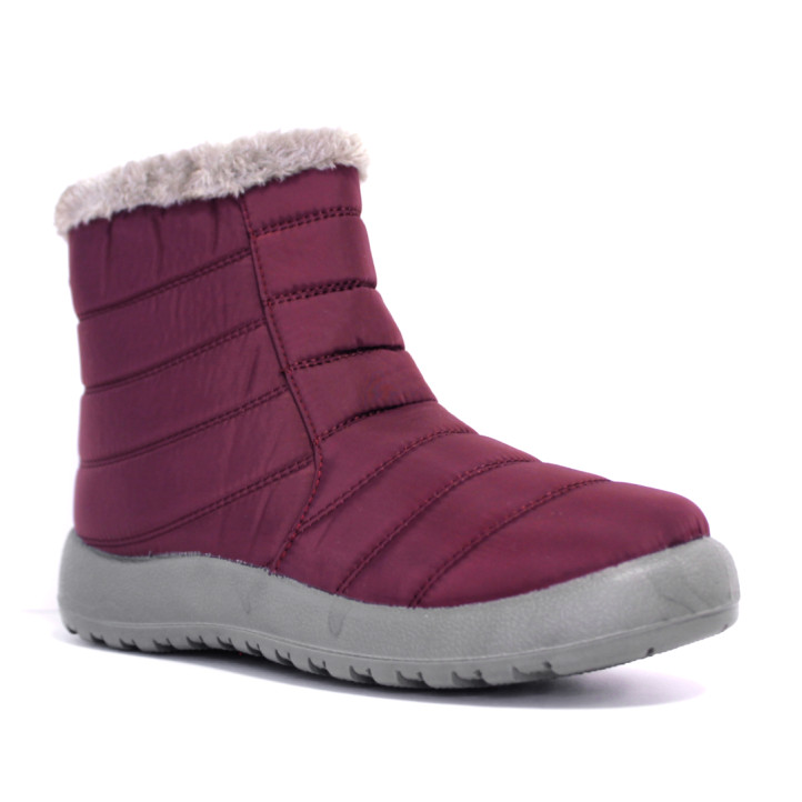 Botines planos granates acolchados con pelito y cremallera - Querol online