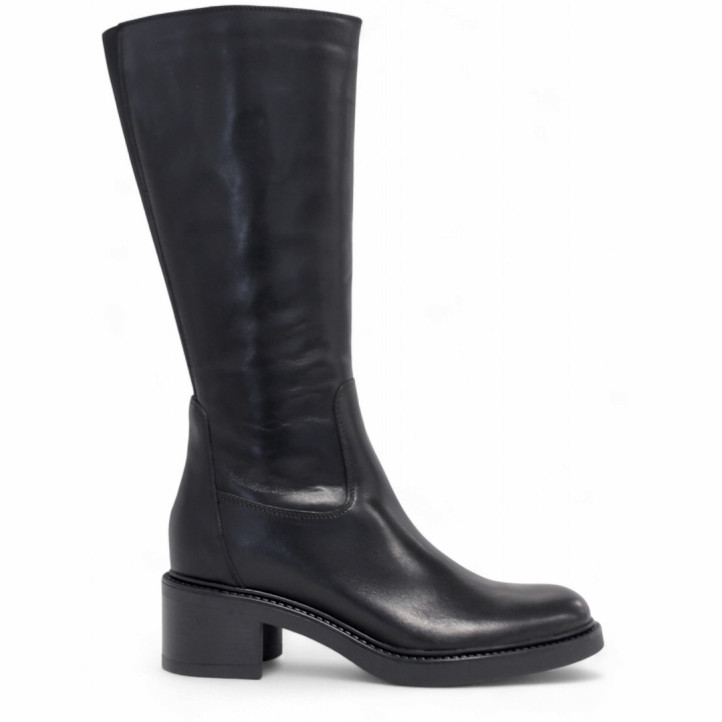 Botas tacón negras de piel de corte clásico con cremallera lateral - Querol online