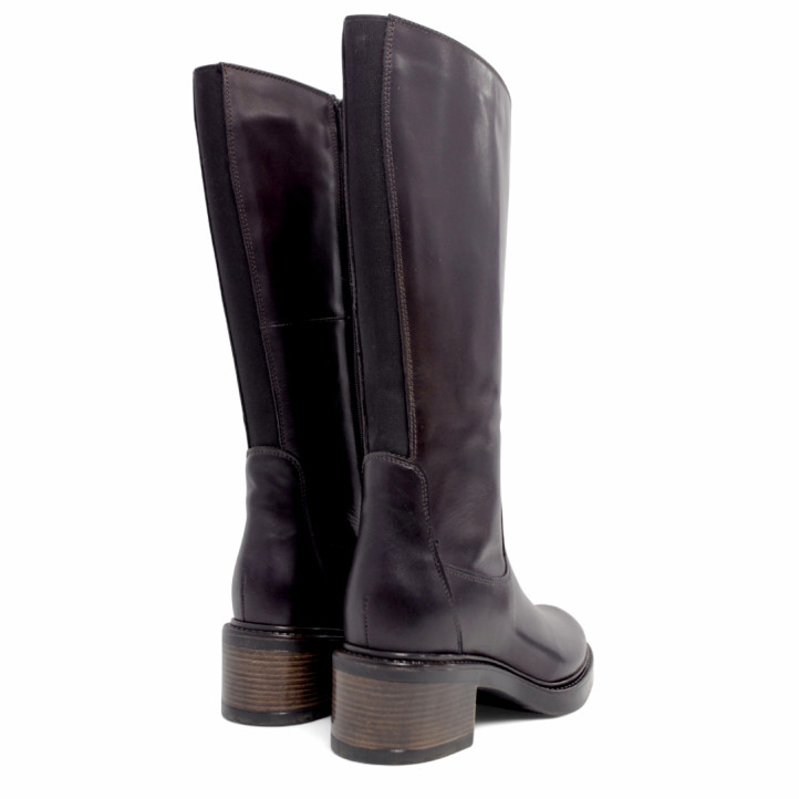 Botas tacón marrones de piel de corte clásico con cremallera lateral - Querol online