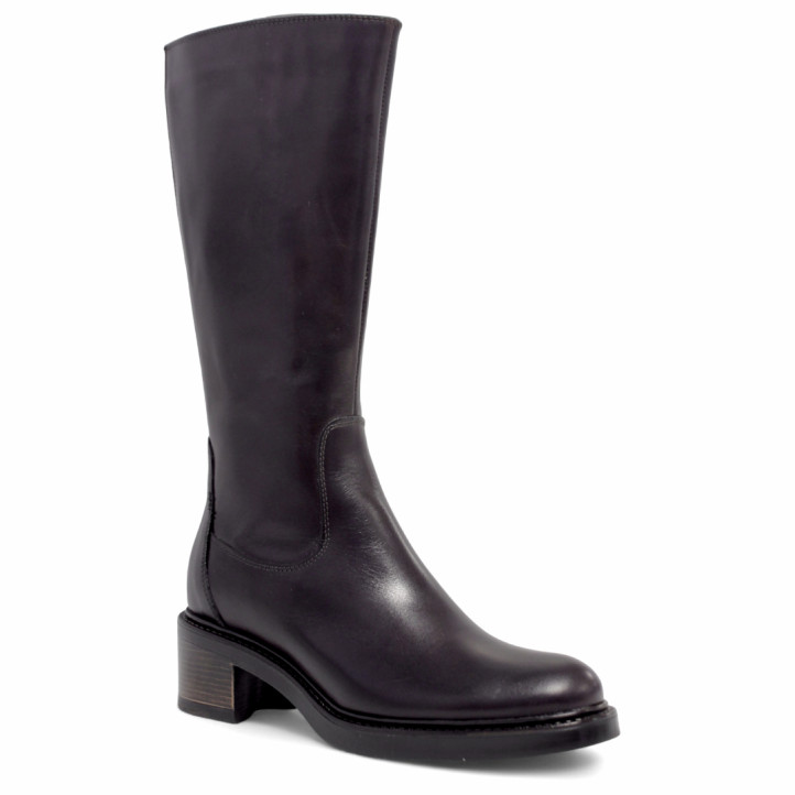 Botas tacón marrones de piel de corte clásico con cremallera lateral - Querol online