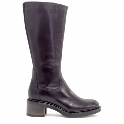 Botas tacón marrones de piel de corte clásico con cremallera lateral - Querol online