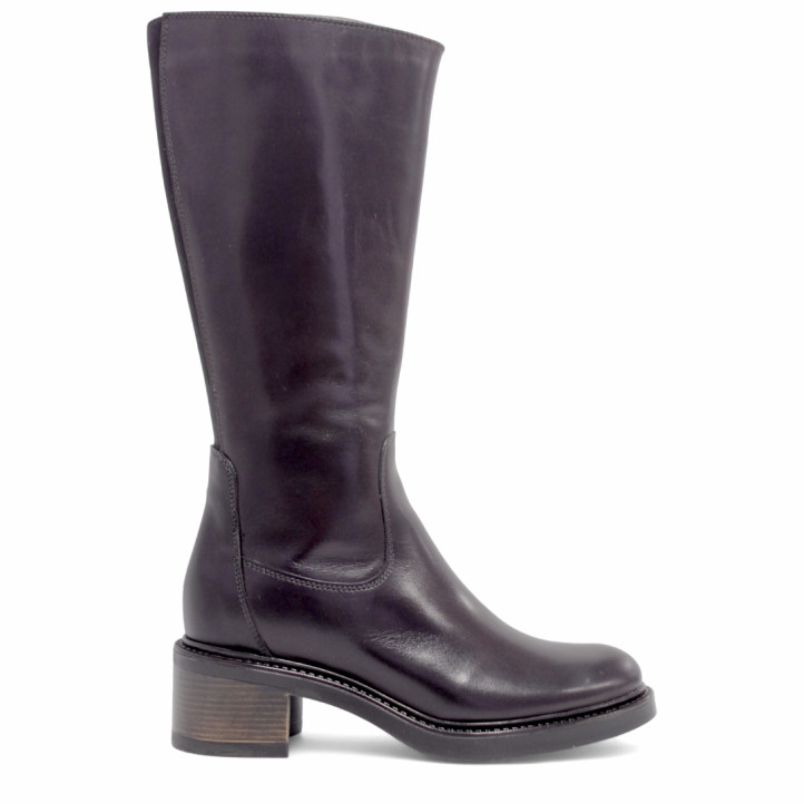 Botas tacón marrones de piel de corte clásico con cremallera lateral - Querol online