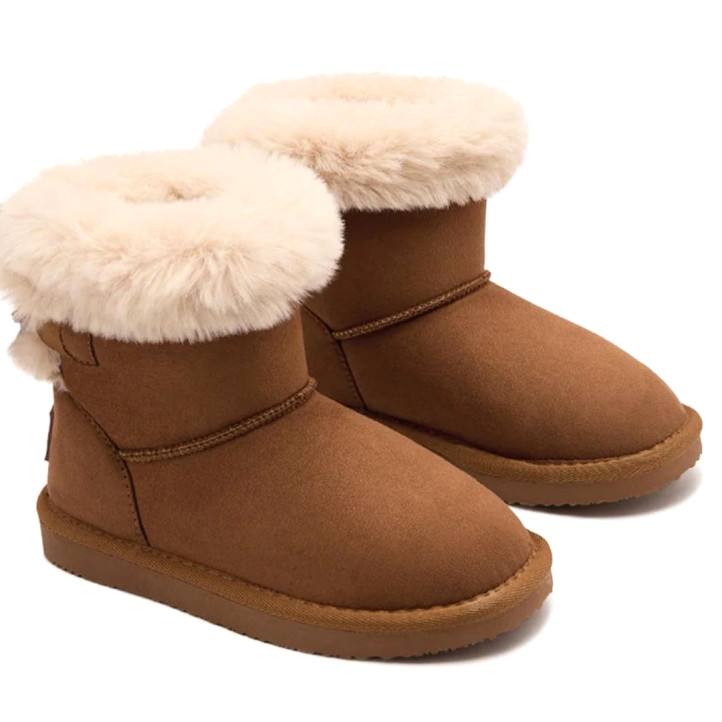 Botines Conguitos marrones con lazo y pelito waterproof - Querol online