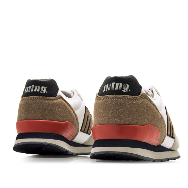 Zapatillas deportivas Mustang joggo classic blancas con detalles beige marrones y negros - Querol online