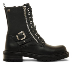 Botines planos Mustang campa negras estilo biker con cremalleras laterales - Querol online
