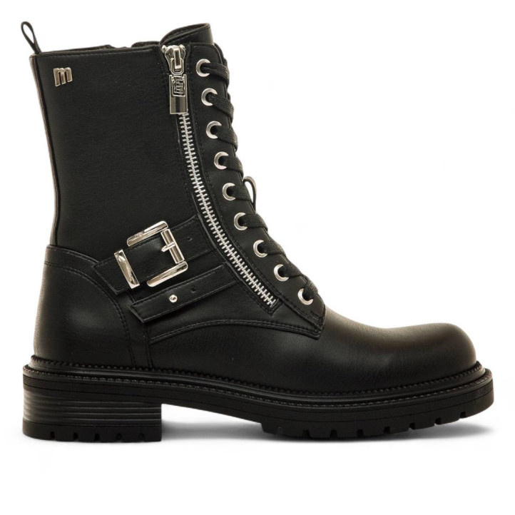 Botins plans Mustang campa negres estil biker amb cremalleres laterals - Querol online