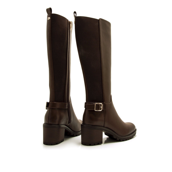 Botas tacón Mustang maya marrones con elástico trasero y cremallera - Querol online