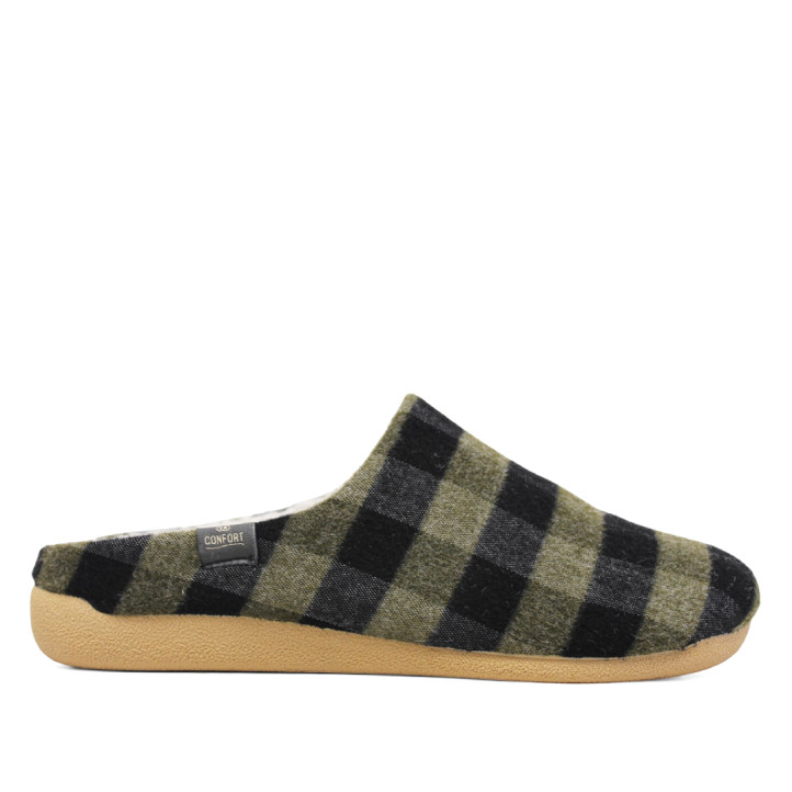 Zapatillas casa CM Confort verdes de cuadros con interior cálido - Querol online