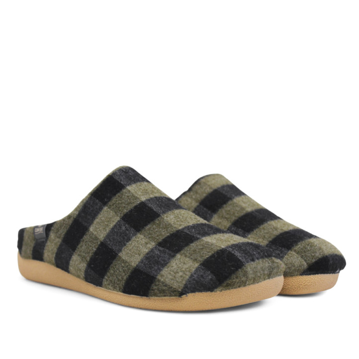 Zapatillas casa CM Confort verdes de cuadros con interior cálido - Querol online