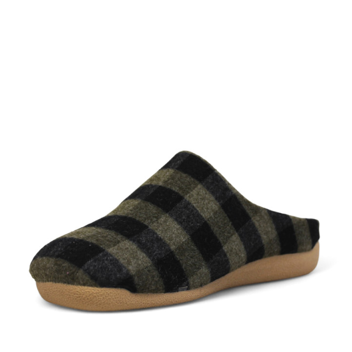 Zapatillas casa CM Confort verdes de cuadros con interior cálido - Querol online