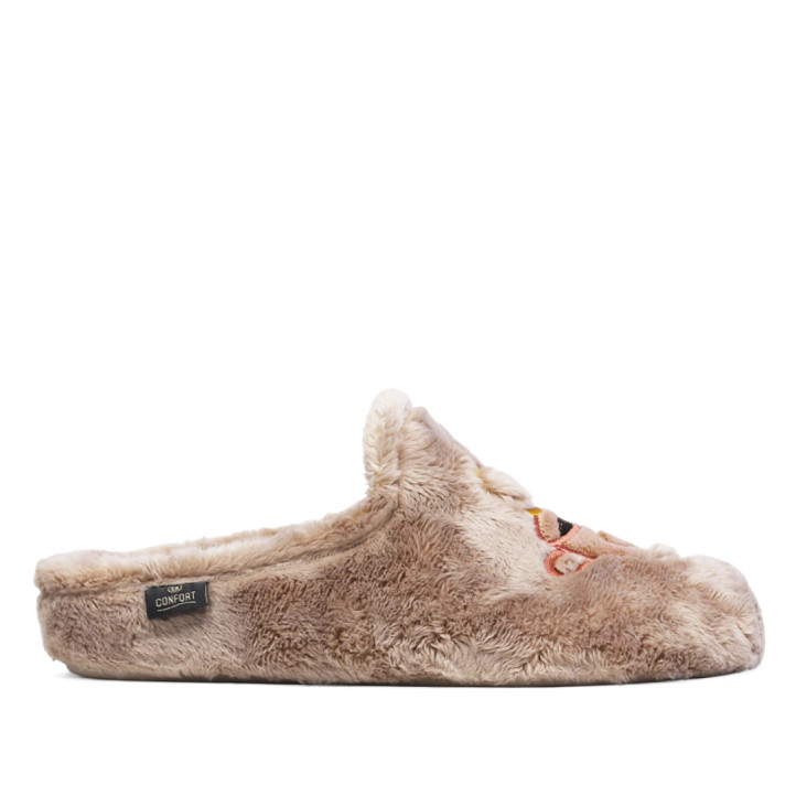 Sabatilles casa CM Confort beix de pèl suau amb brodat decoratiu - Querol online