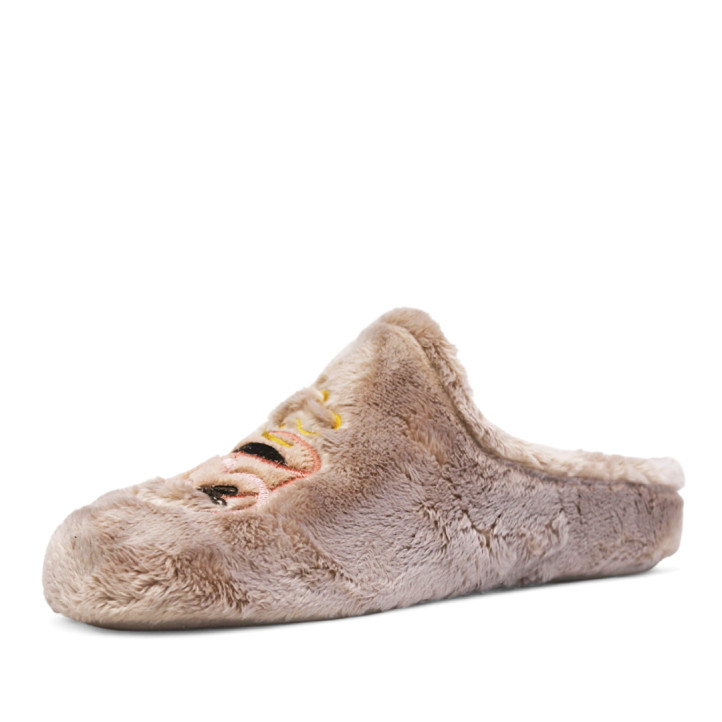 Sabatilles casa CM Confort beix de pèl suau amb brodat decoratiu - Querol online