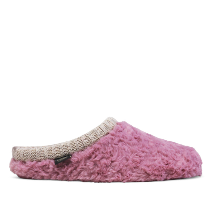 Zapatillas casa CM Confort rosas de pelo suave con ribete de punto - Querol online
