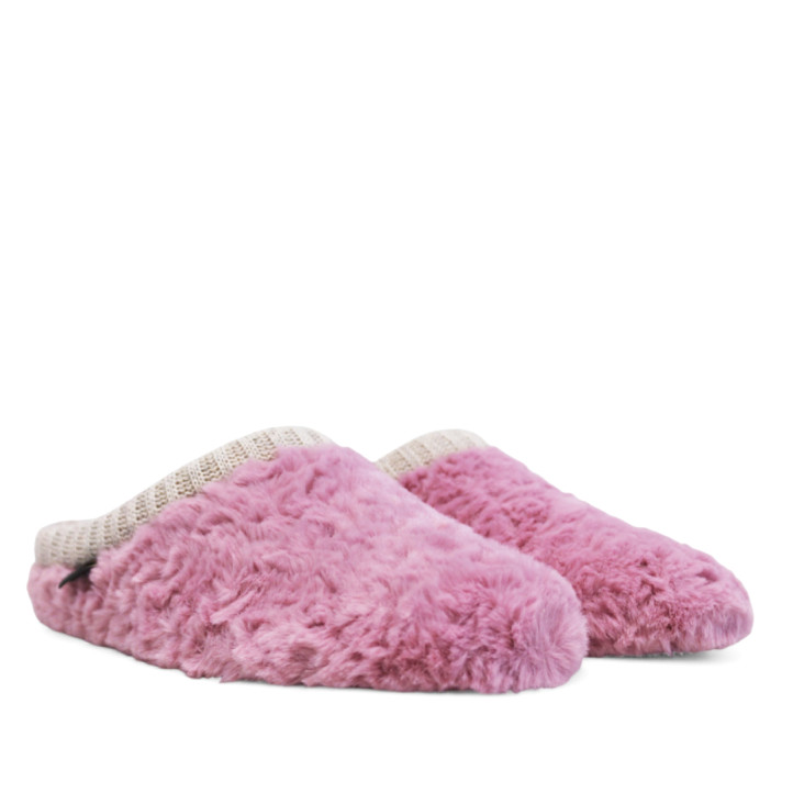 Zapatillas casa CM Confort rosas de pelo suave con ribete de punto - Querol online