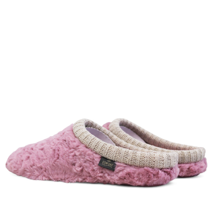 Zapatillas casa CM Confort rosas de pelo suave con ribete de punto - Querol online