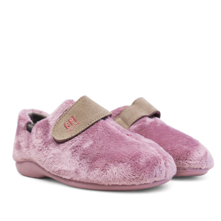 Zapatillas casa CM Confort rosas de pelo suave con cierre de velcro - Querol online