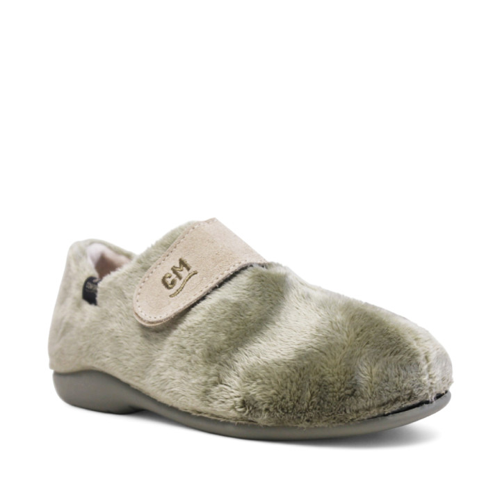 Zapatillas casa CM Confort verdes de pelo suave con cierre de velcro - Querol online