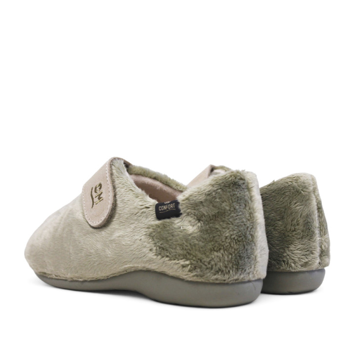 Zapatillas casa CM Confort verdes de pelo suave con cierre de velcro - Querol online