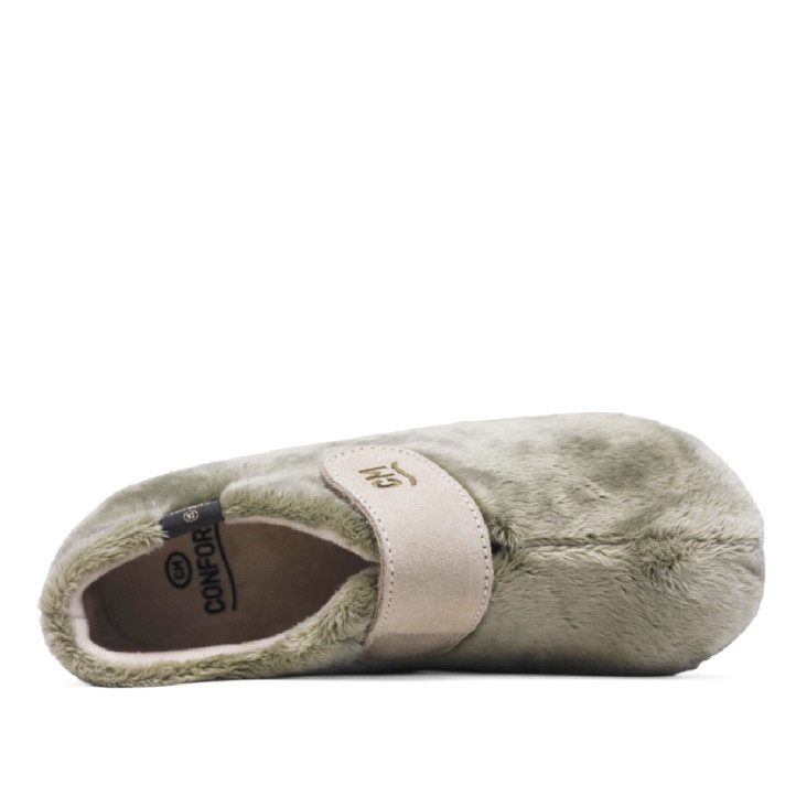Sabatilles casa CM Confort verdes de pèl suau amb tancament de velcro - Querol online