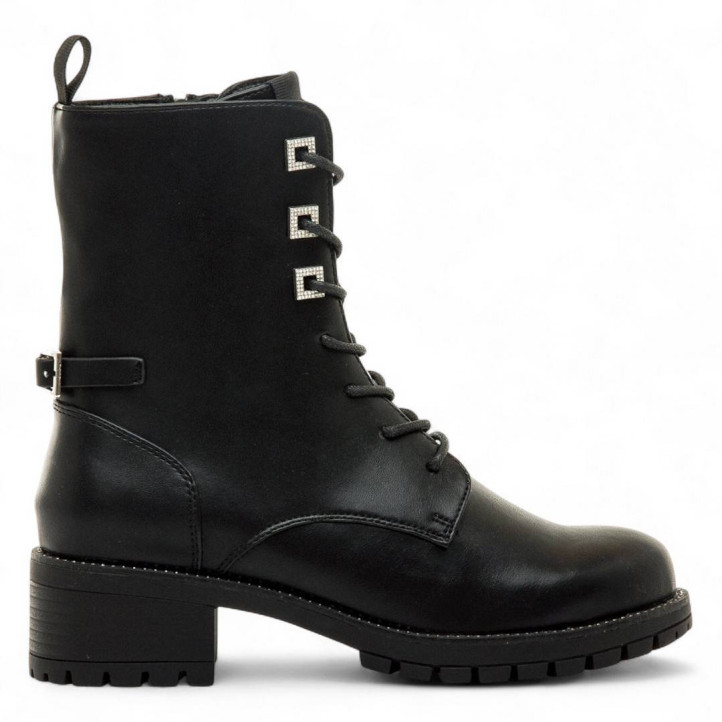 Botins plans Maria Mare altea negres estil militar amb traus tipus joia - Querol online