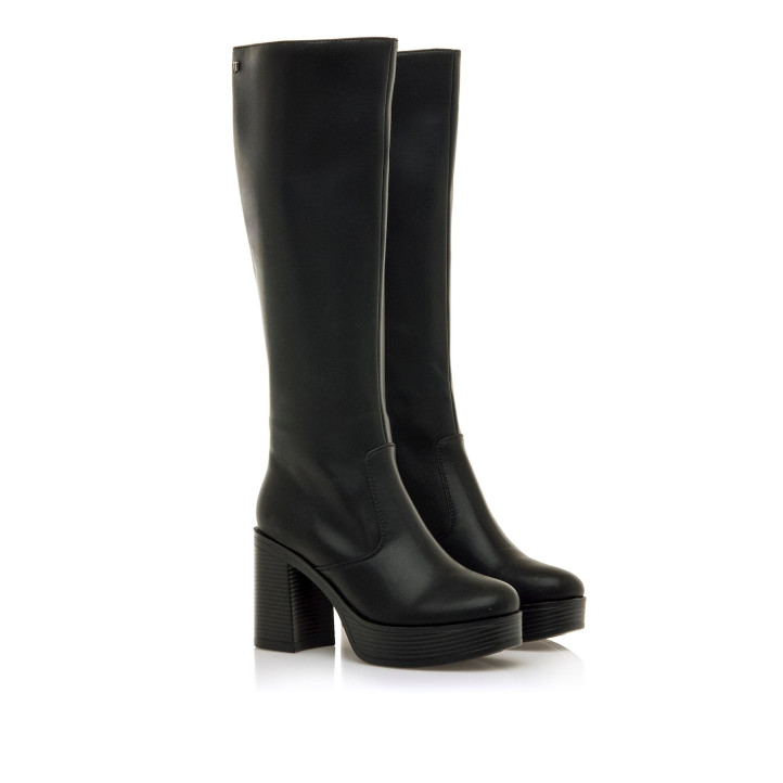 Botas tacón Mustang new 67 negras con tacón ancho y plataforma - Querol online