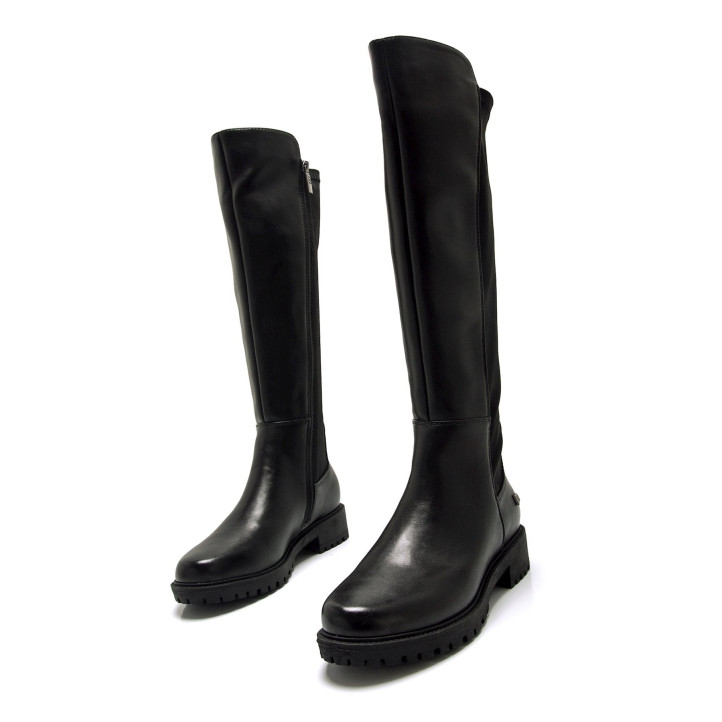 Botas planas Mustang campa negras con caña elástica - Querol online