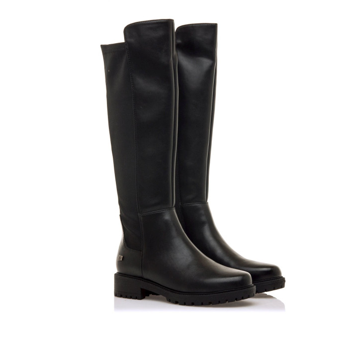 Botas planas Mustang campa negras con caña elástica - Querol online