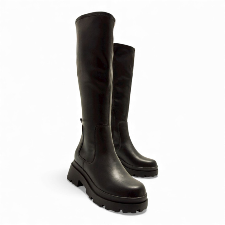 Botas planas Mustang missione negras efecto calcetín con plataforma - Querol online