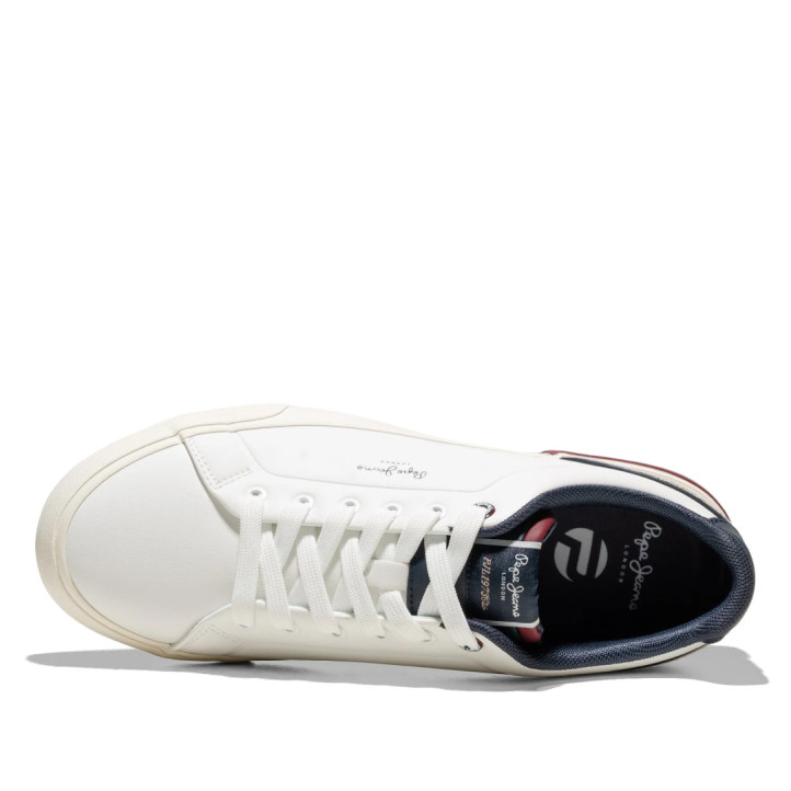 Sabatilles esportives Pepe Jeans kenton campus blanques amb detalls negres i granats - Querol online