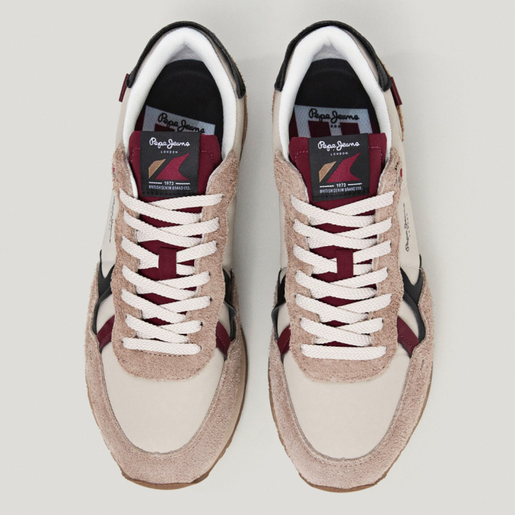 Sabatilles esportives Pepe Jeans brit flyer beix amb detalls blaus i granats - Querol online