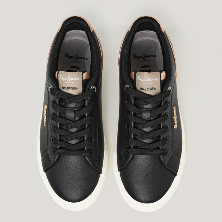 Sabatilles urban Pepe Jeans kenton campus negres amb detalls roses brillants - Querol online