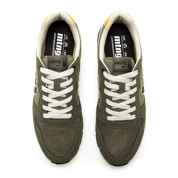 Zapatillas deportivas Mustang joggo classic verde kaki con panel trasero amarillo - Querol online