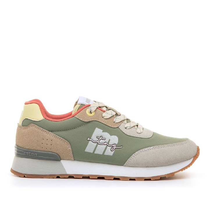 Zapatillas urban Mustang joggo classic verde oliva con detalles en tonos pastel - Querol online