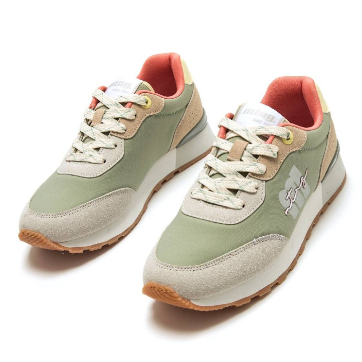 Zapatillas urban Mustang joggo classic verde oliva con detalles en tonos pastel - Querol online