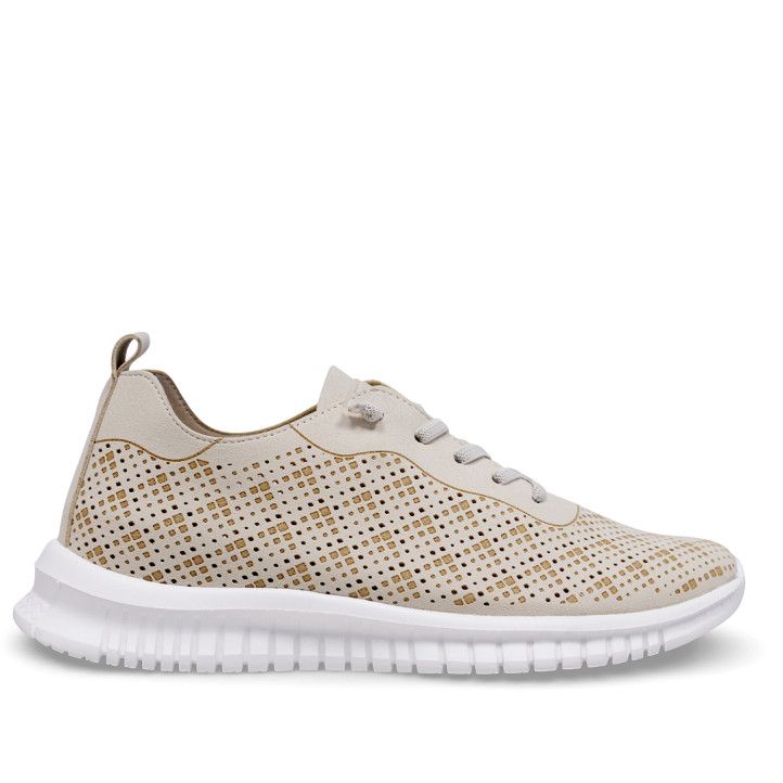Zapatos planos Amarpies beige calados estilo slip on con suela blanca - Querol online