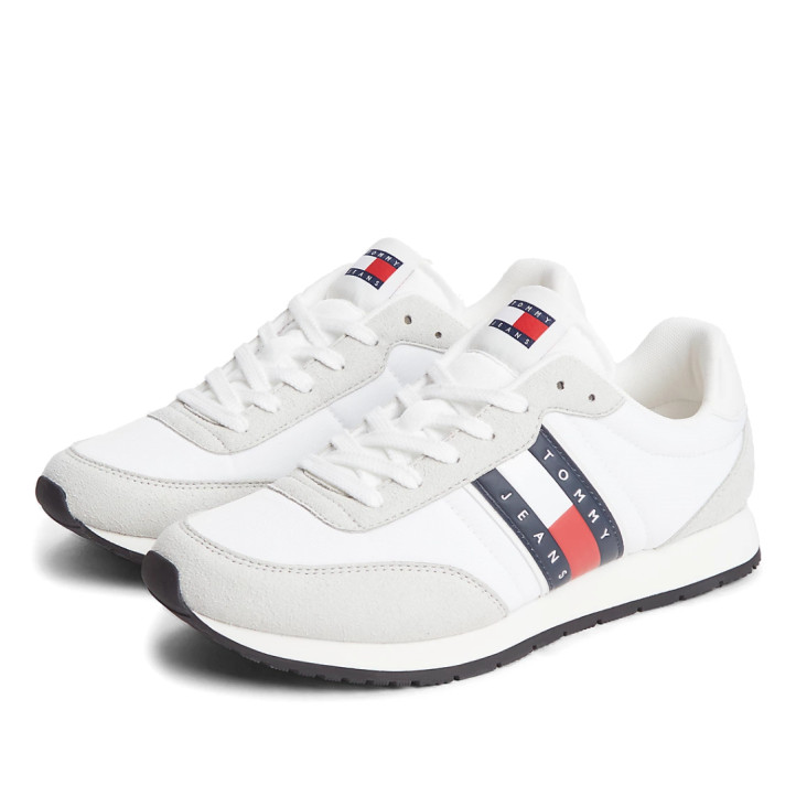 Zapatillas deportivas Tommy Hilfiger blancas con logo y diferentes texturas - Querol online