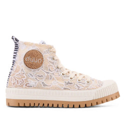 Zapatillas lona Duuo col plus nika beige con bordado floral - Querol online